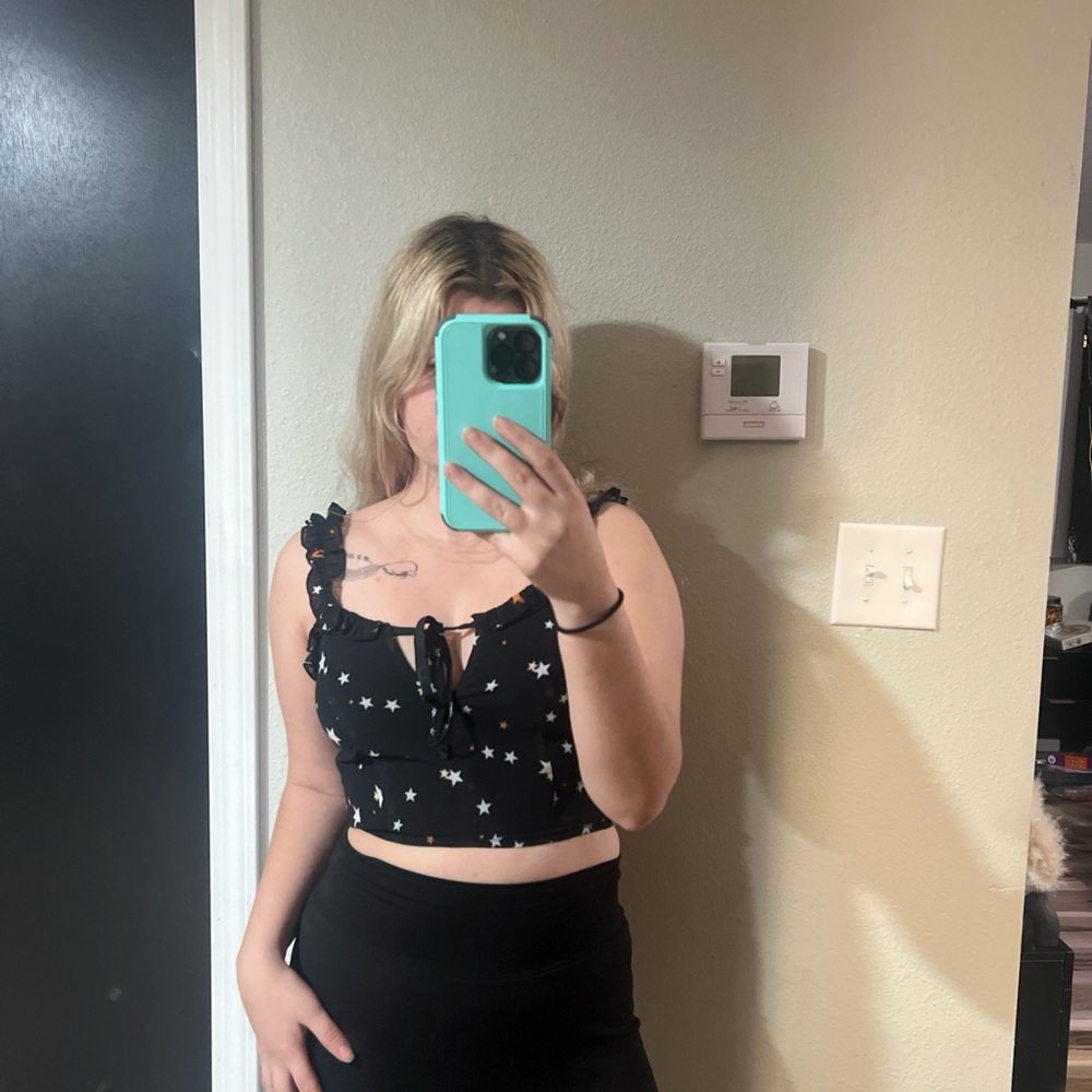 Simple Black Starry Crop Top